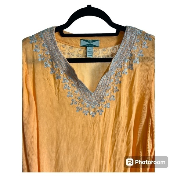 525 America BohoTunic Top in Orange Silver embroidery v-neck blouse size XL - Picture 2 of 5